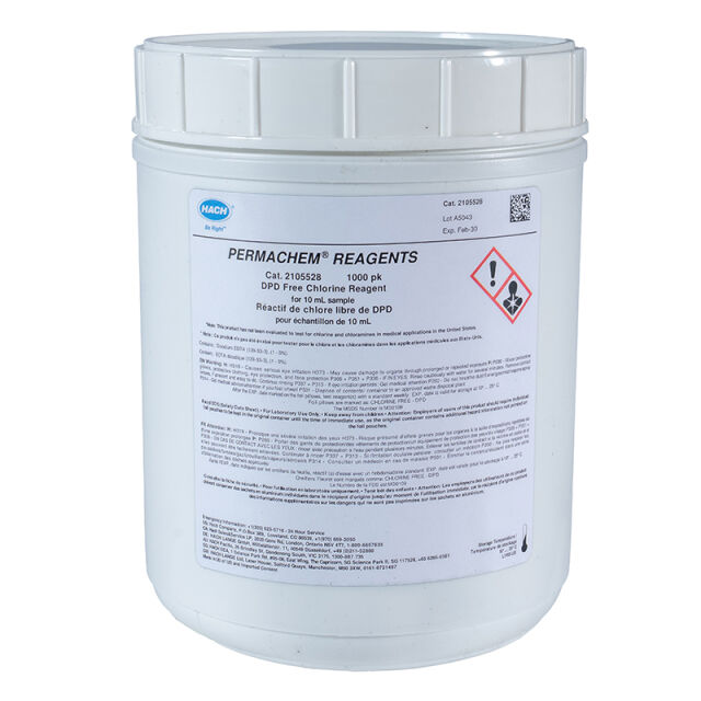 Vapaa kloori DPD 0-2 mg/l, PP, 1000 kpl/pkt 10 ml näyte, ei UN