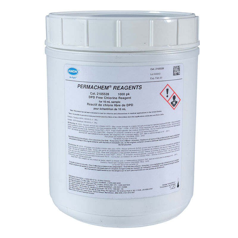 Vapaa kloori DPD 0-2 mg/l, PP, 1000 kpl/pkt 10 ml näyte, ei UN
