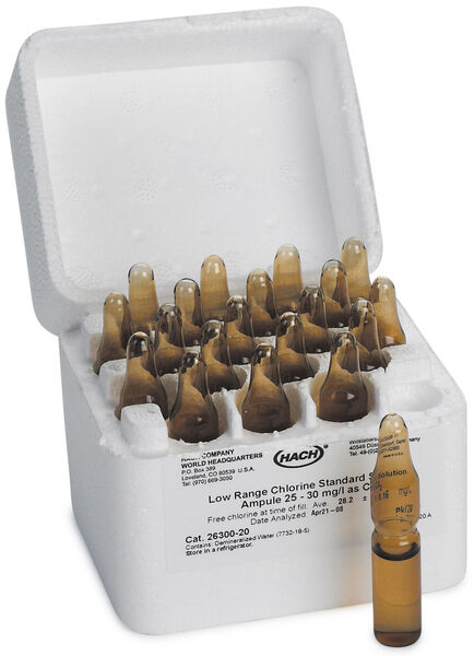 Kloori-standardi 25-30 mg/l, 20 kpl/pkt 2 ml PourRite, ei UN